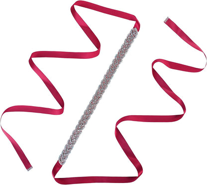 AWAYTR Bridal Rhinestone Wedding Belt - Silver Rhinestone Belts for Women Formal Evening Dress Apparel & Accessories > Clothing Accessories > Belts AWAYTR Cherry Red  