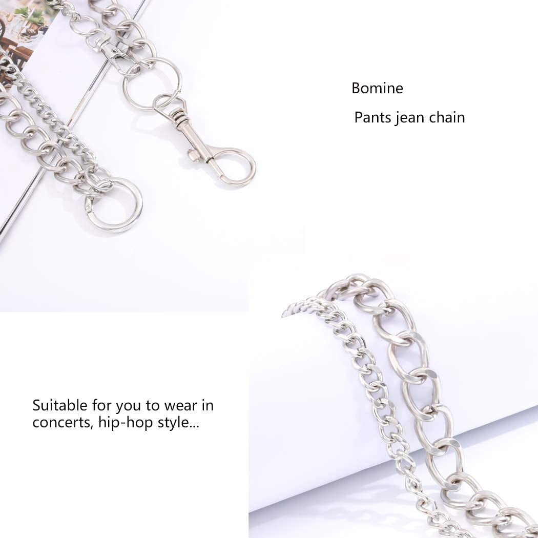 Bomine Hip Hop Pants Jean Chain Goth Punk Silver Trousers Chains Biker Heavy Thick Wallet Pocket Chains Silver Keychains Body Jewelry for Men and Women (Silver) Apparel & Accessories > Jewelry > Body Jewelry Bomine   