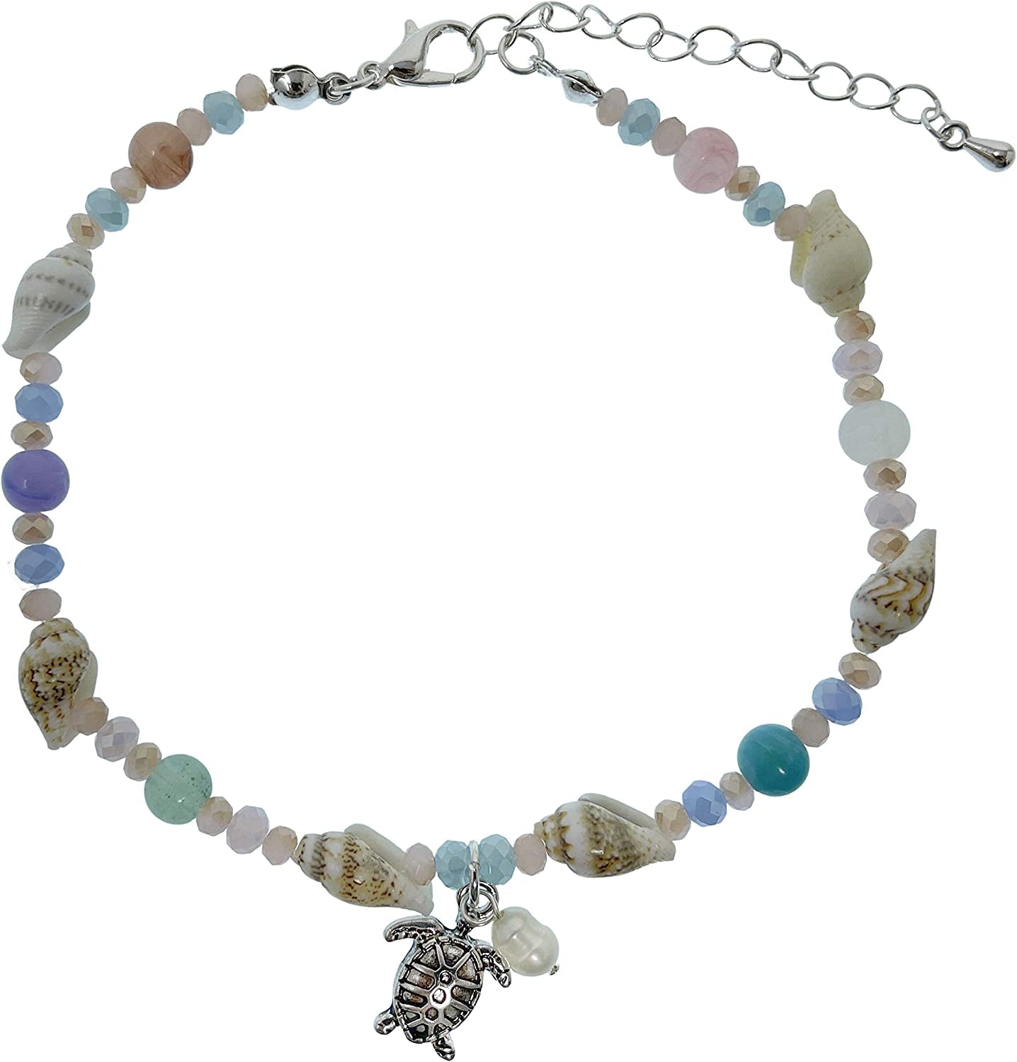 Elosee Sealife Theme Seashell Freshwater Pearl Bead Anklet Apparel & Accessories > Jewelry > Anklets Elosee Turtle - Multi Color  