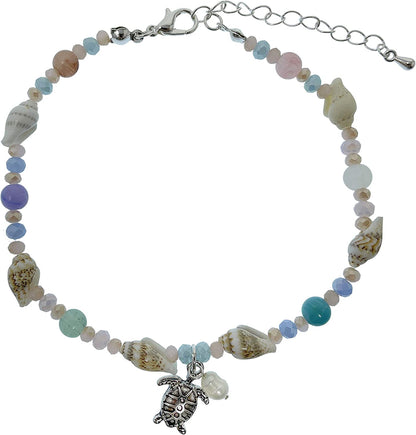 Elosee Sealife Theme Seashell Freshwater Pearl Bead Anklet Apparel & Accessories > Jewelry > Anklets Elosee Turtle - Multi Color  