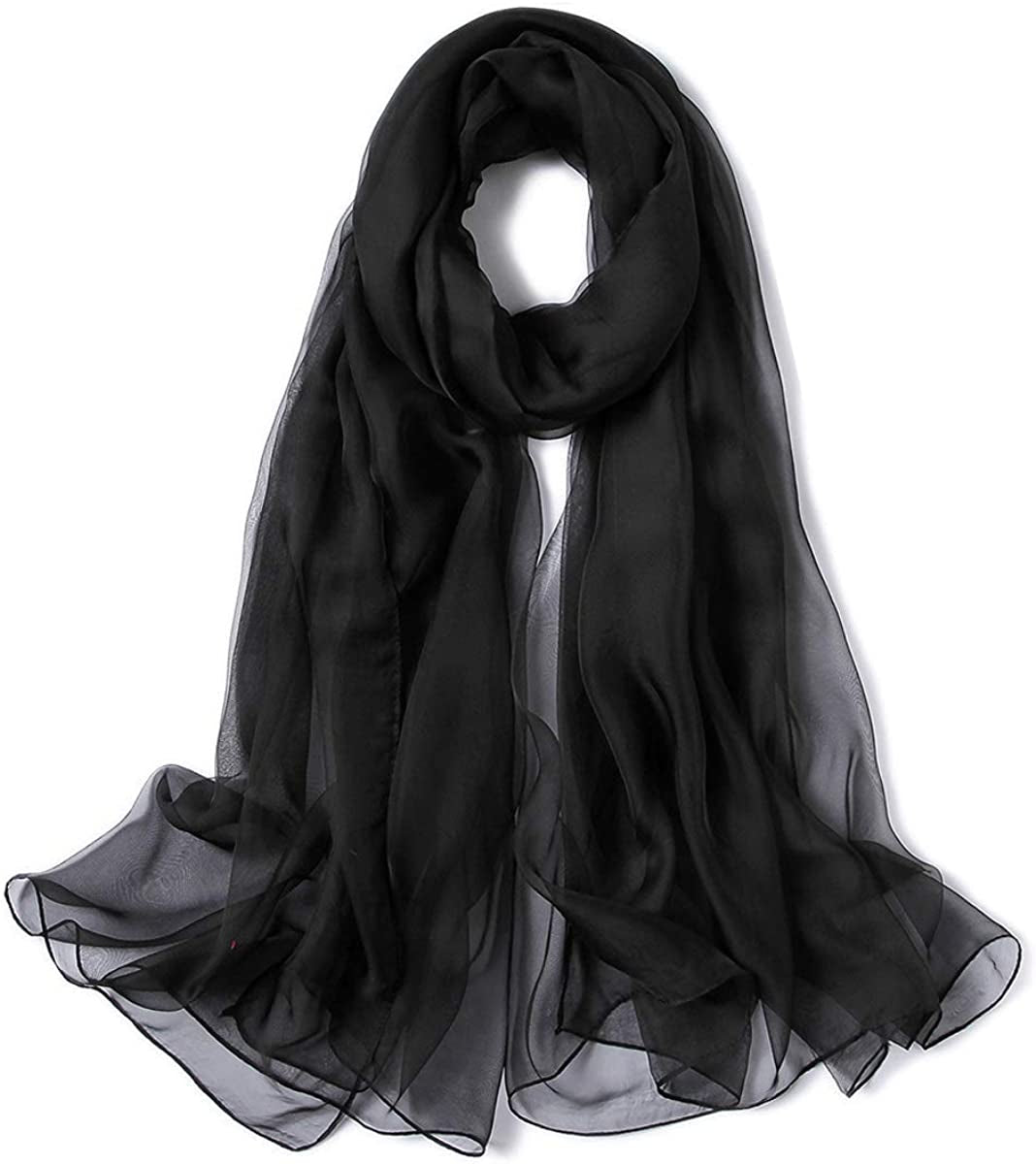 K-Elewon Solid Color Silk Scarf Fashion Scarves Wrap Long Lightweight Shawls for Women Apparel & Accessories > Clothing Accessories > Scarves & Shawls K-Elewon Black  