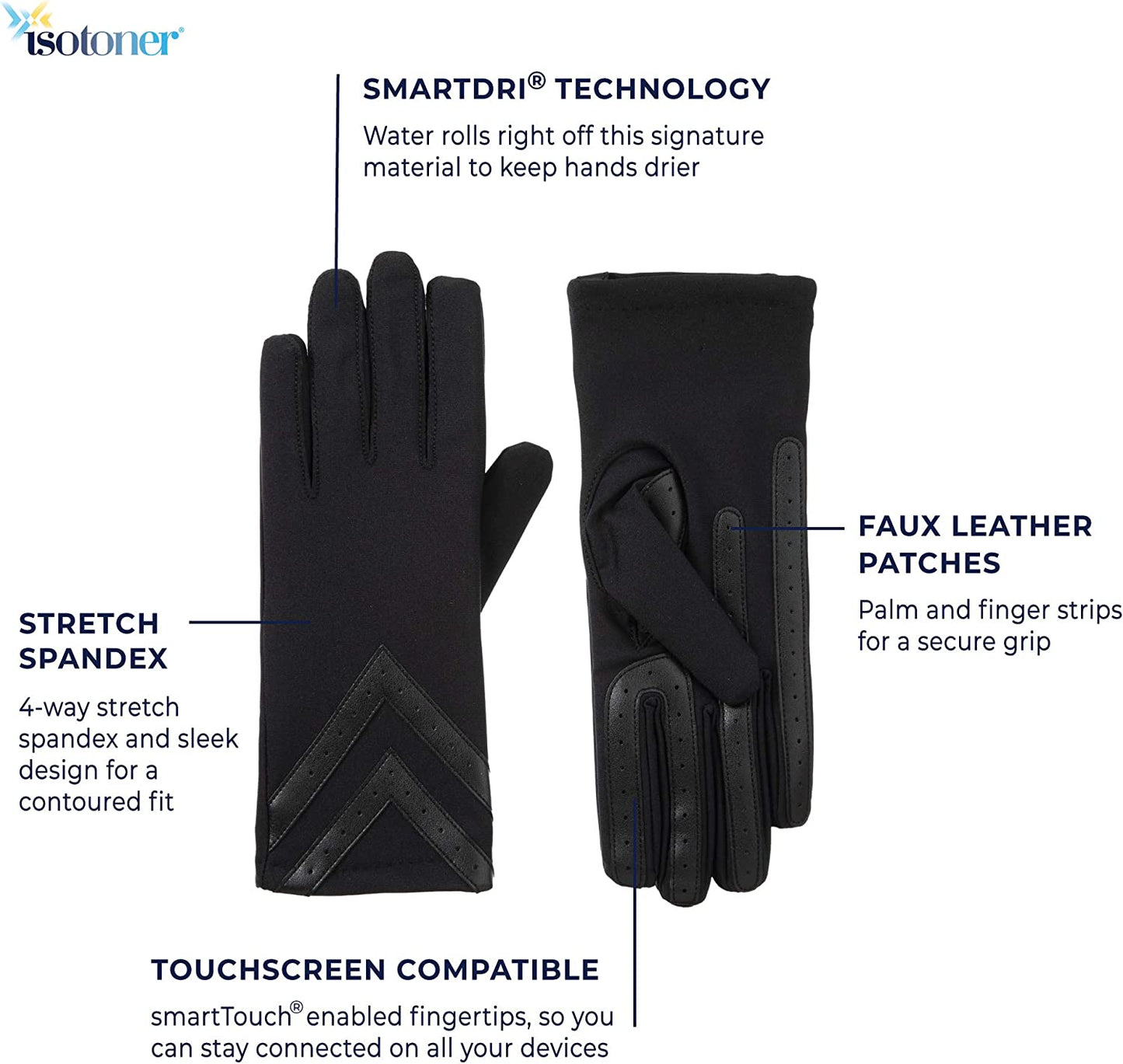 Isotoner Womens Spandex Touchscreen Cold Weather Gloves with Warm Fleece Lining and Chevron Details Apparel & Accessories > Clothing Accessories > Gloves & Mittens isotoner   