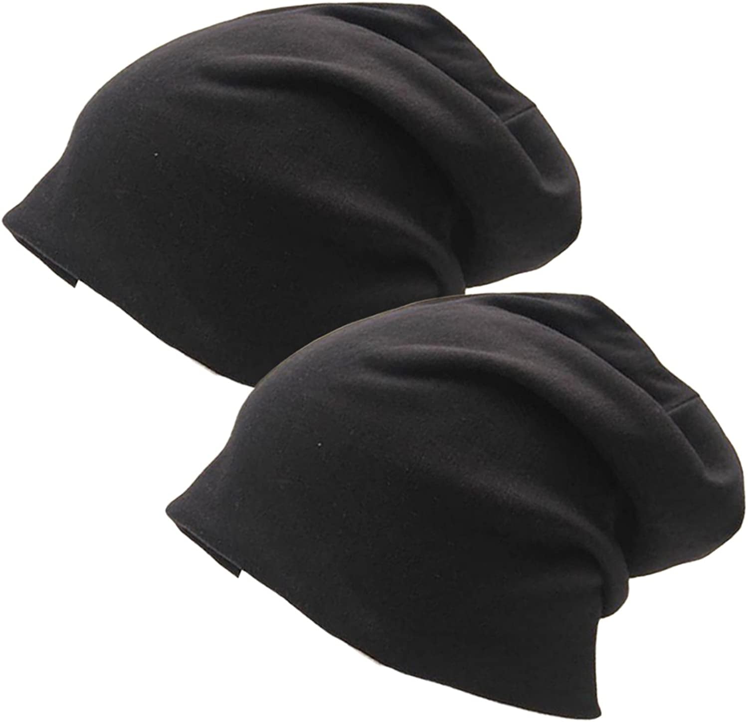 Century Star Unisex Baggy Lightweight Hip-Hop Soft Cotton Slouchy Stretch Beanie Hat Apparel & Accessories > Clothing Accessories > Headwear Century Star 2 Pack Black One Size 