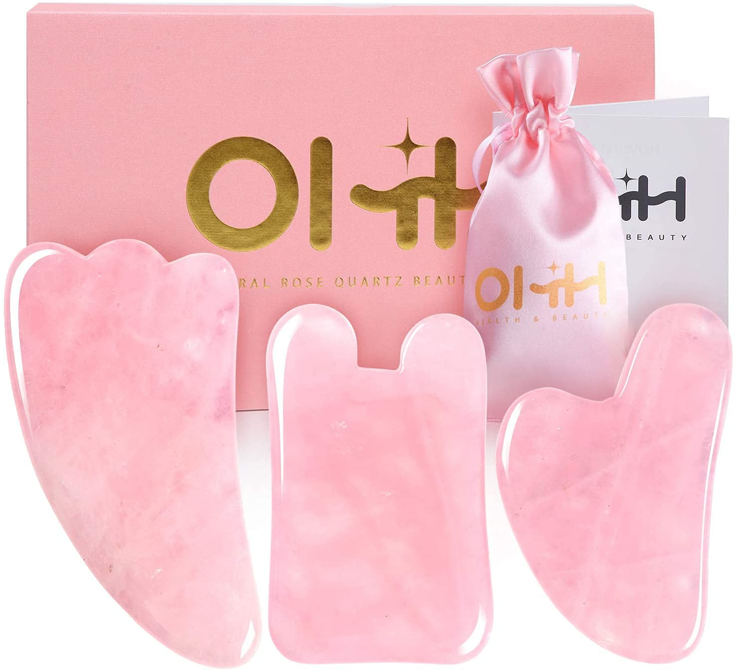 Gua Sha Facial Tools Set, OHH Rose Quartz Gua Sha Scraping Massage Tool for SPA Acupuncture Therapy Trigger Point Treatment, Face Massager for Facial Skincare, Pack of 3 Health & Beauty > Personal Care > Cosmetics > Cosmetic Tools > Skin Care Tools OHH Pink  
