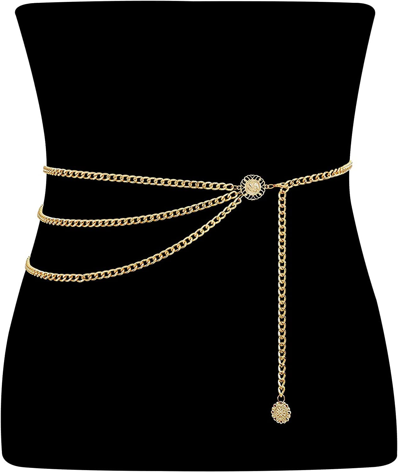 Metal Waist Chain Women Girls Adjustable Body Link Belts Fashion Belly Jewelry for Jeans Dresses Gold Apparel & Accessories > Jewelry > Body Jewelry WHIPPY 2-gold M: Fit for Waist up to 36 Inches 