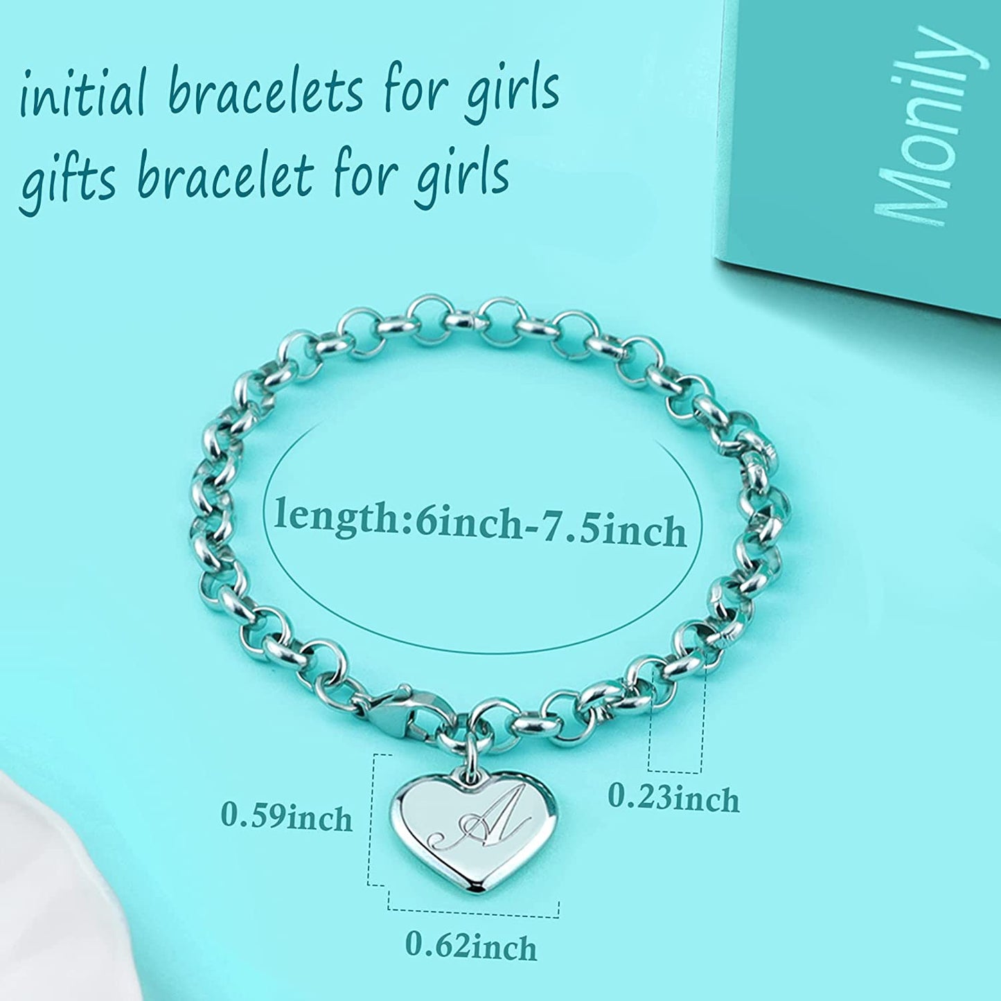 Heart Initial Charm Bracelets for Teen Girls Letters Alphabet Bracelet Jewelry for Girls Gifts for Teenage Girls Apparel & Accessories > Jewelry > Bracelets Monily   