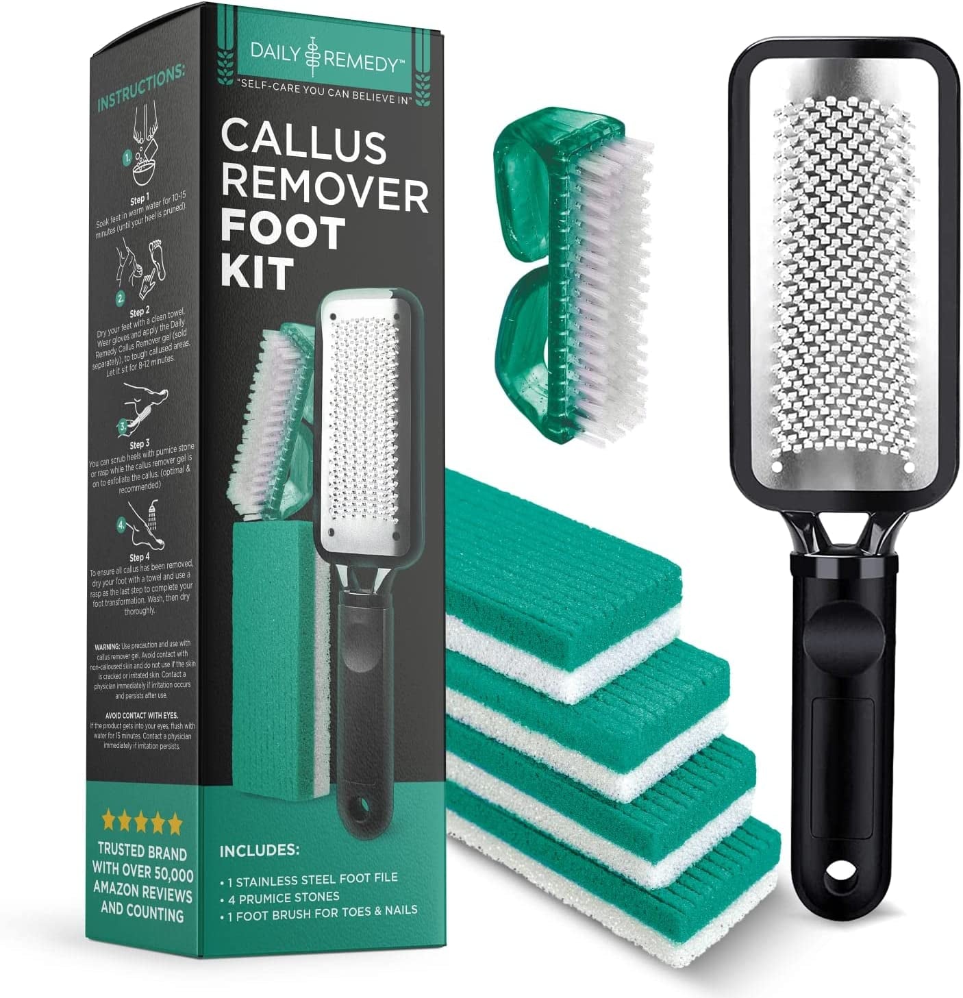 DAILY REMEDY Foot Callus Remover Set - Includes 1 Stainless Rasp Foot File, 4 Premium Pumice Stone and 1 Nail Brush, Best Foot Care Pedicure Tools to Remove Hard Dry Skin (Purple) Health & Beauty > Personal Care > Foot Care DAILY REMEDY Green  