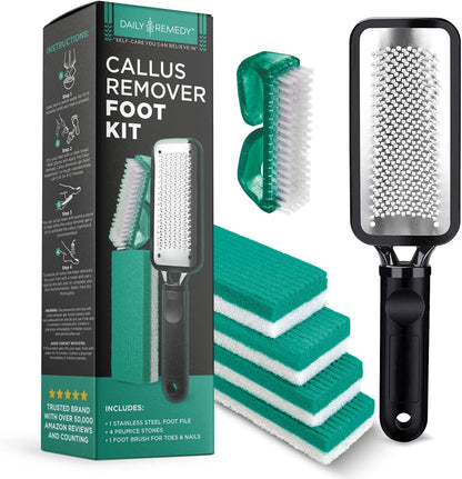 DAILY REMEDY Foot Callus Remover Set - Includes 1 Stainless Rasp Foot File, 4 Premium Pumice Stone and 1 Nail Brush, Best Foot Care Pedicure Tools to Remove Hard Dry Skin (Purple) Health & Beauty > Personal Care > Foot Care DAILY REMEDY Green  
