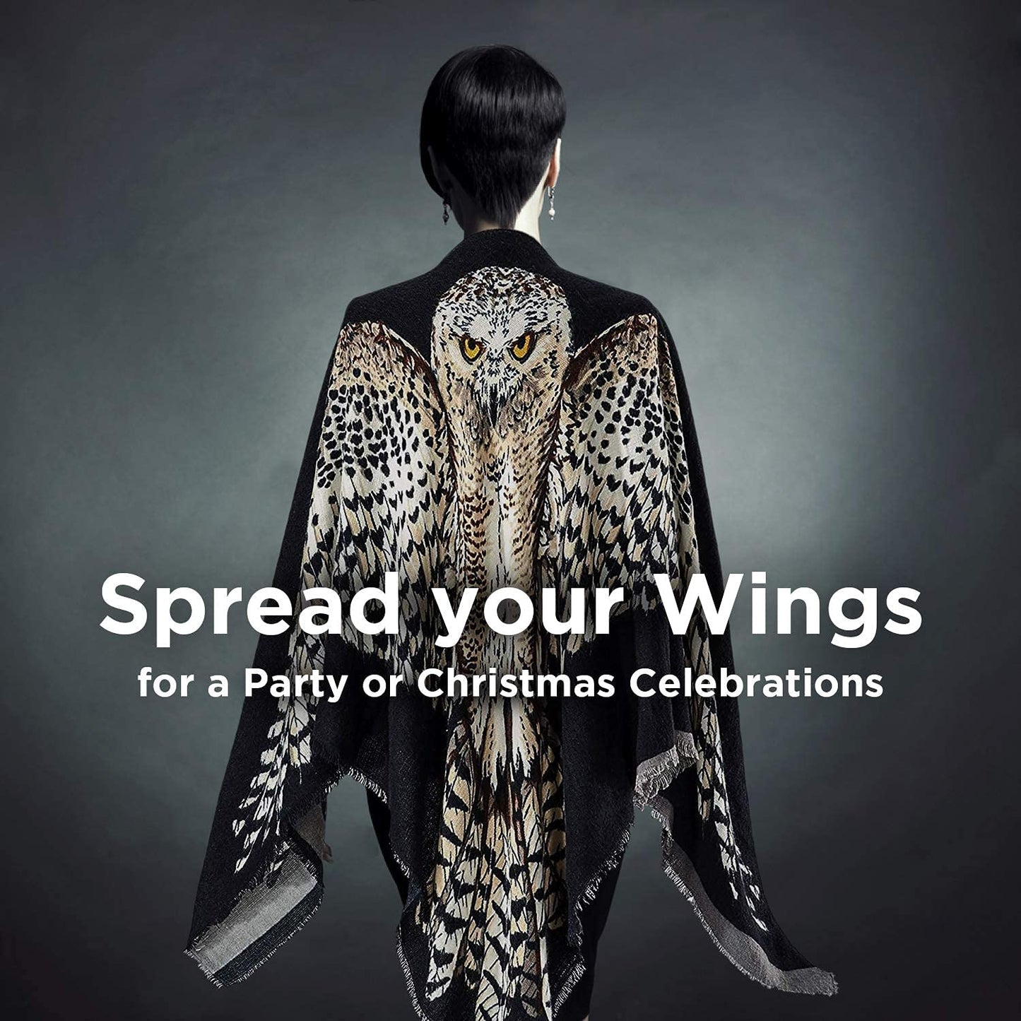 PGI Traders Owl Scarf/Shawl | Black or Gray Reversible Print | Warm and Stylish | Party, Halloween, Festival, Office | Ultra Soft Acrylic | 56” Square Apparel & Accessories > Clothing Accessories > Scarves & Shawls MAXNEW CREATION LIMITED   