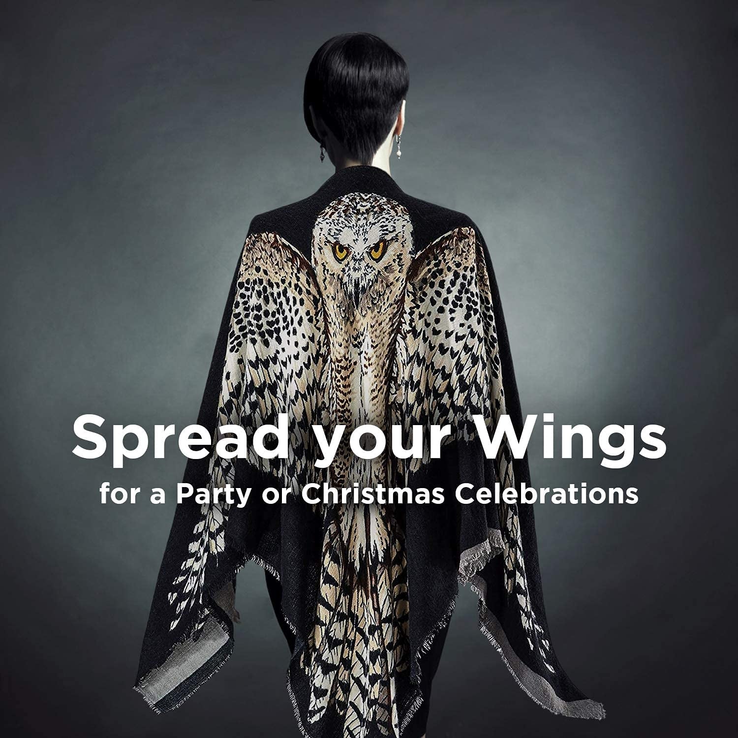 PGI Traders Owl Scarf/Shawl | Black or Gray Reversible Print | Warm and Stylish | Party, Halloween, Festival, Office | Ultra Soft Acrylic | 56” Square Apparel & Accessories > Clothing Accessories > Scarves & Shawls MAXNEW CREATION LIMITED   