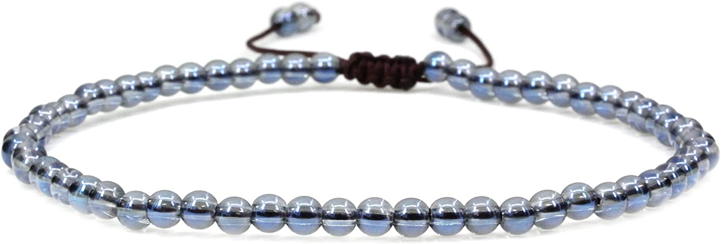 Keleny Natural Gemstone 4Mm round Bead Charm Stretch Anklet for Women Brown Rope Adjustable 8.6-11 Inch Apparel & Accessories > Jewelry > Anklets Kelenystones Coated Blue Clear White Quartz  