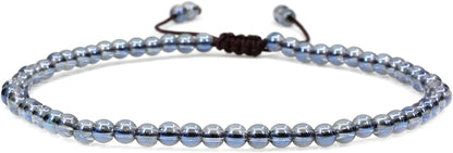 Keleny Natural Gemstone 4Mm round Bead Charm Stretch Anklet for Women Brown Rope Adjustable 8.6-11 Inch Apparel & Accessories > Jewelry > Anklets Kelenystones Coated Blue Clear White Quartz  