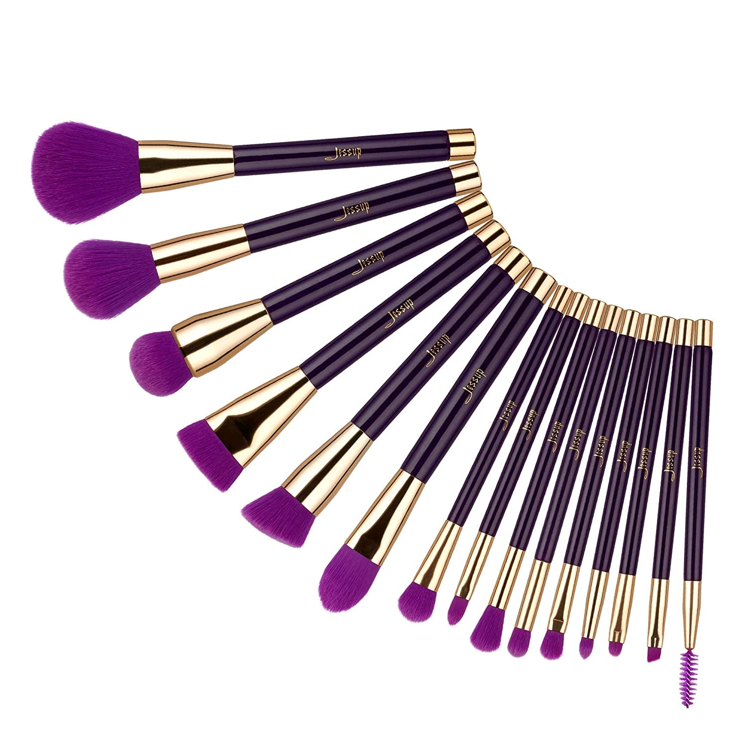 Jessup 15Pcs Makeup Brushes Set Powder Foundation Eyeshadow Eyeliner Lip Contour Concealer Smudge Brush Tool Blue/Darkgreen T113 Health & Beauty > Personal Care > Cosmetics > Cosmetic Tools > Makeup Tools Jessup Purple/Darkviolet  