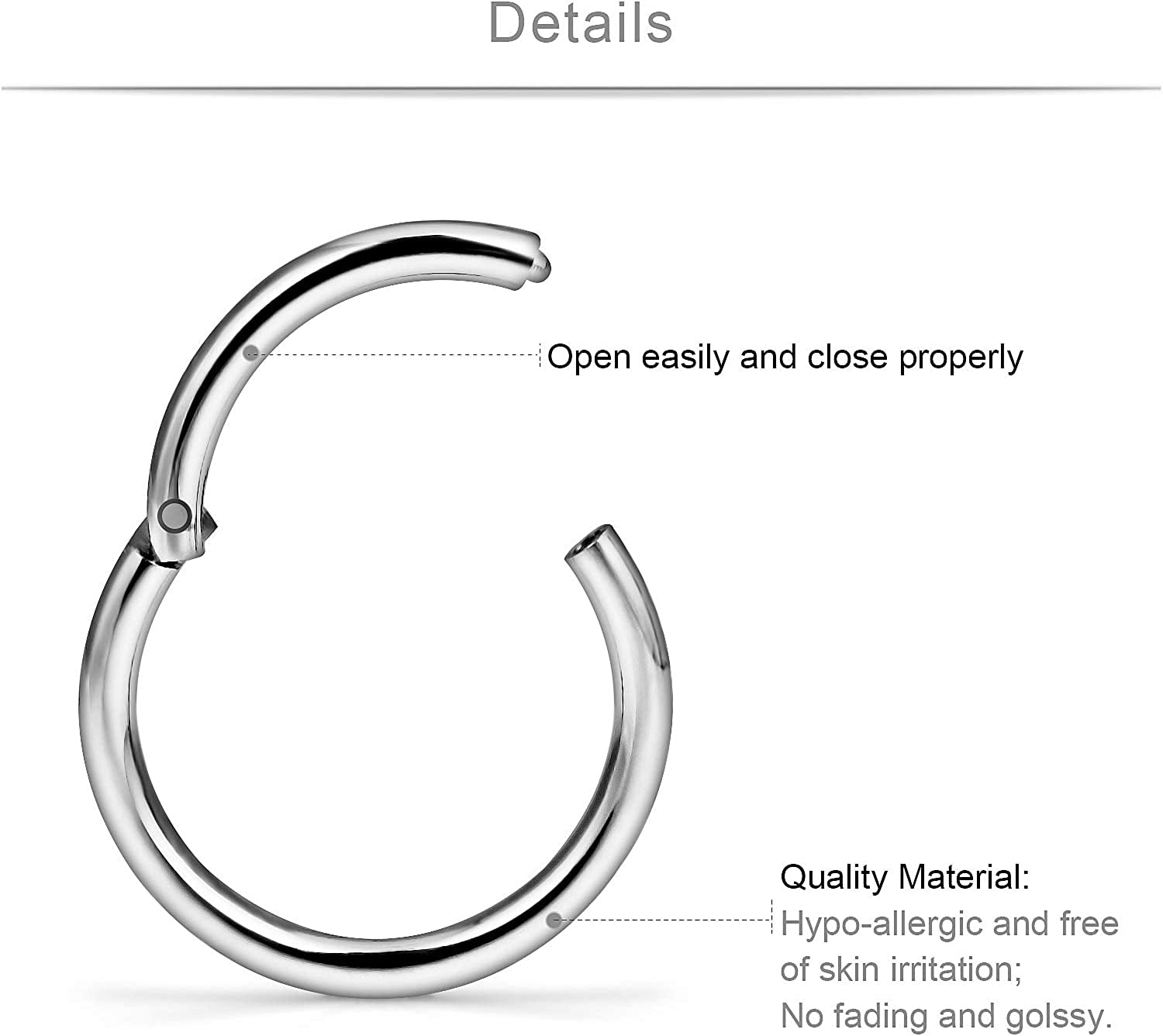 SCERRING 3-10PCS 16G Stainless Steel Hinged Clicker Segment Septum Nose Lip Ring Hoop Cartilage Tragus Sleeper Earrings Body Piercing Jewelry 8Mm 10Mm 12Mm 14Mm 16Mm Apparel & Accessories > Jewelry > Rings SCERRING   