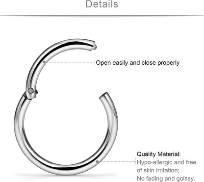 SCERRING 3-10PCS 16G Stainless Steel Hinged Clicker Segment Septum Nose Lip Ring Hoop Cartilage Tragus Sleeper Earrings Body Piercing Jewelry 8Mm 10Mm 12Mm 14Mm 16Mm Apparel & Accessories > Jewelry > Rings SCERRING   