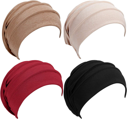 Syhood 4 Pieces Slouchy Beanies Hats Soft Cotton Sleep Cap Stretchy Sleeping Cap Headwear for Women Apparel & Accessories > Clothing Accessories > Headwear Syhood Black, Red, Coffee, Beige  