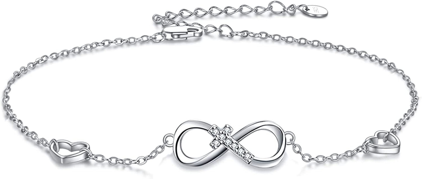 POPLYKE 925 Sterling Silver Infinity/Cross/Mermaid/Starfish/Pearl Anklet for Women Summer Jewelry Apparel & Accessories > Jewelry > Anklets POPLYKE A - Inifity Anklet  