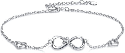 POPLYKE 925 Sterling Silver Infinity/Cross/Mermaid/Starfish/Pearl Anklet for Women Summer Jewelry Apparel & Accessories > Jewelry > Anklets POPLYKE A - Inifity Anklet  