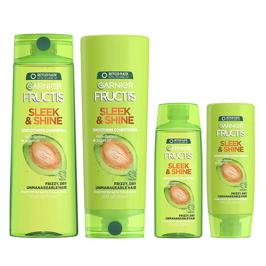 Garnier Fructis Hair Care Sleek and Shine Shampoo and Conditioner Set, for Frizzy, Dry Hair, Made with Moroccan Argan Oil, 1 Kit with Full Size and Travel Size, 4 Products Health & Beauty > Personal Care > Hair Care Garnier   