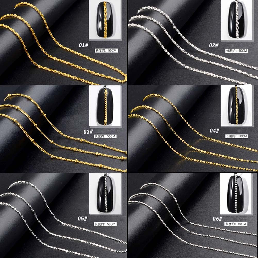 Lookathot 9Pcs 3D Concise Metallic Chain Nail Art Stickers Decals 50Cm Line Pattern Mixed Design Gold Silver Nail DIY Decoration Tools Health & Beauty > Personal Care > Cosmetics > Cosmetic Tools > Nail Tools Lookathot   