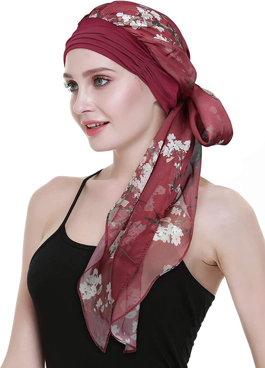 Chemo Headwear Headwrap Scarf Cancer Caps Gifts for Hair Loss Women Apparel & Accessories > Clothing Accessories > Bandanas & Headties FocusCare Burgundy Wintersweet  