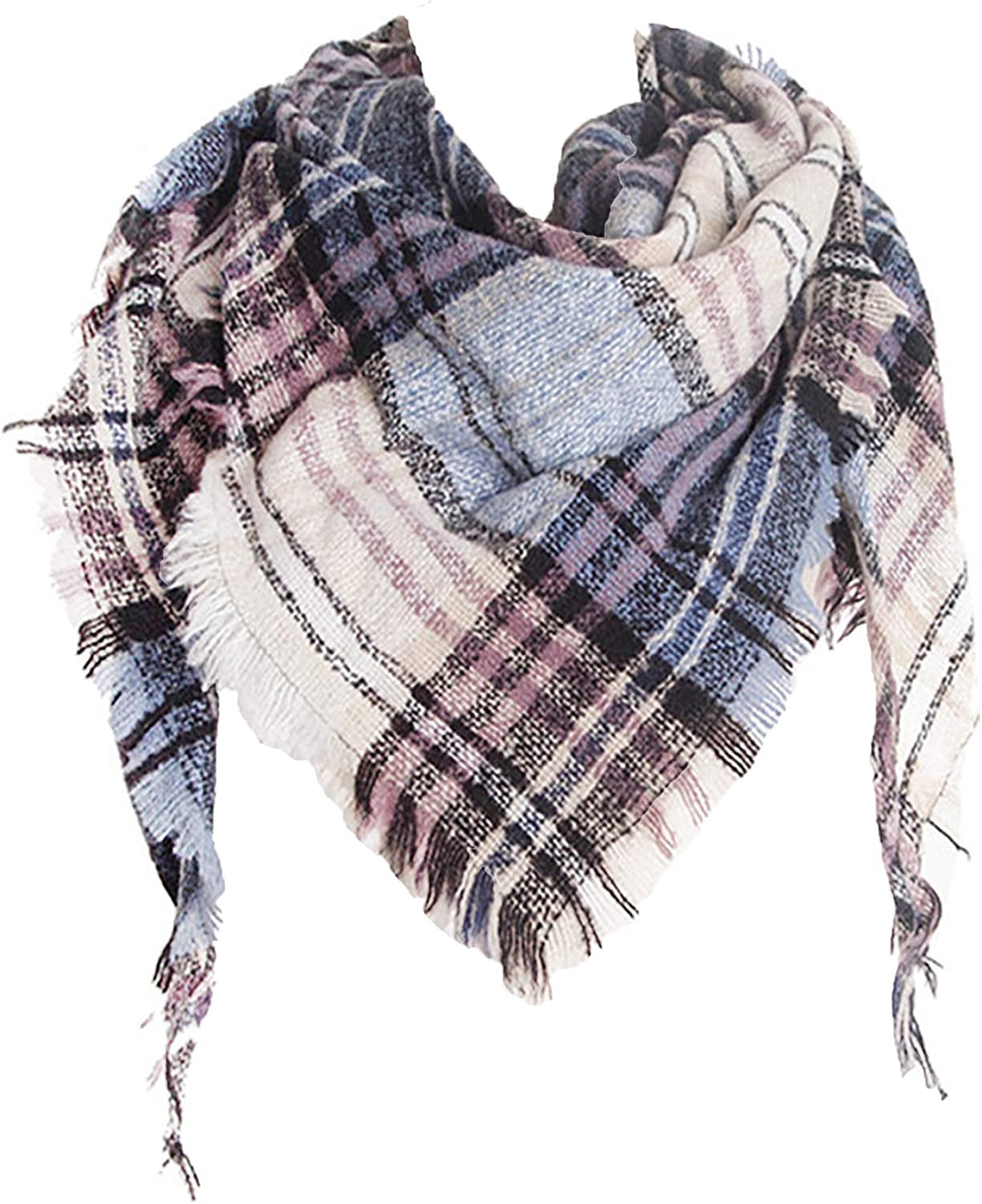 Wander Agio Womens Warm Scarf Triangle Shawls Winter Scarves Stripe Plaid Fichu Rough Surface Apparel & Accessories > Clothing Accessories > Scarves & Shawls Wander Agio Beige 5  