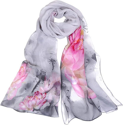 E-Clover Women Soft Floral Print Shawl Chiffon Sheer Scarf Apparel & Accessories > Clothing Accessories > Scarves & Shawls E-Clover C-grey Flower  
