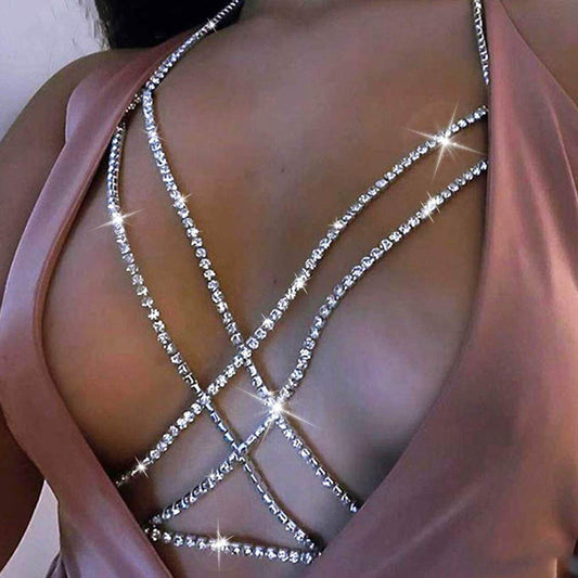 Victray Crystal Body Chain Bikini Body Chains Nightclub Chest Chain Fashion Body Jewelry for Women and Girls (Silver) Apparel & Accessories > Jewelry > Body Jewelry YD Gold  