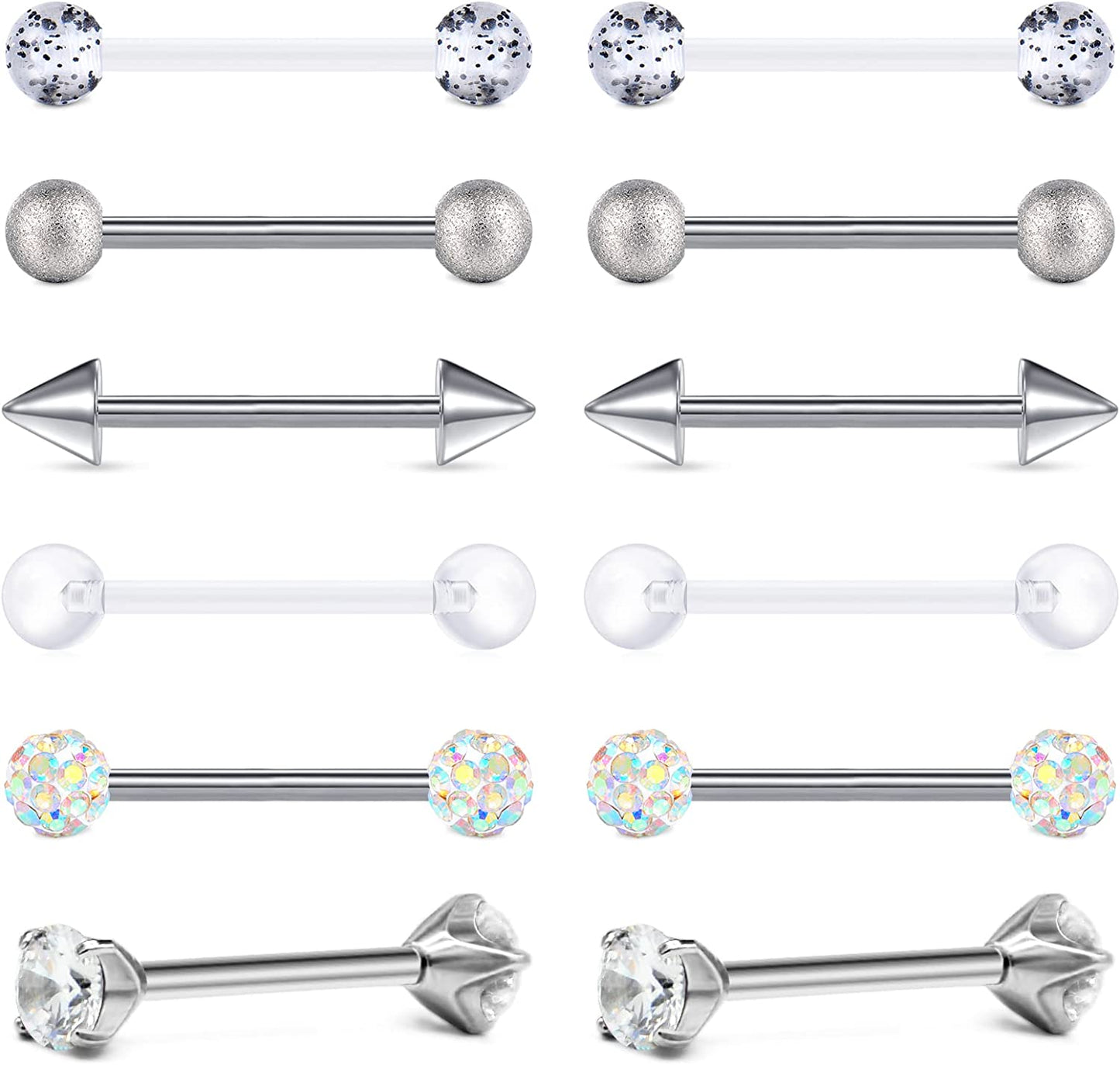 TOKRING 14G 14Mm 16Mm Nipple Rings Surgical Steel Nipple Barbell Nipple Piercing Jewelry for Women Girls Apparel & Accessories > Jewelry > Body Jewelry TOKRING Style E: 16mm barbell (nipple / tongue)  