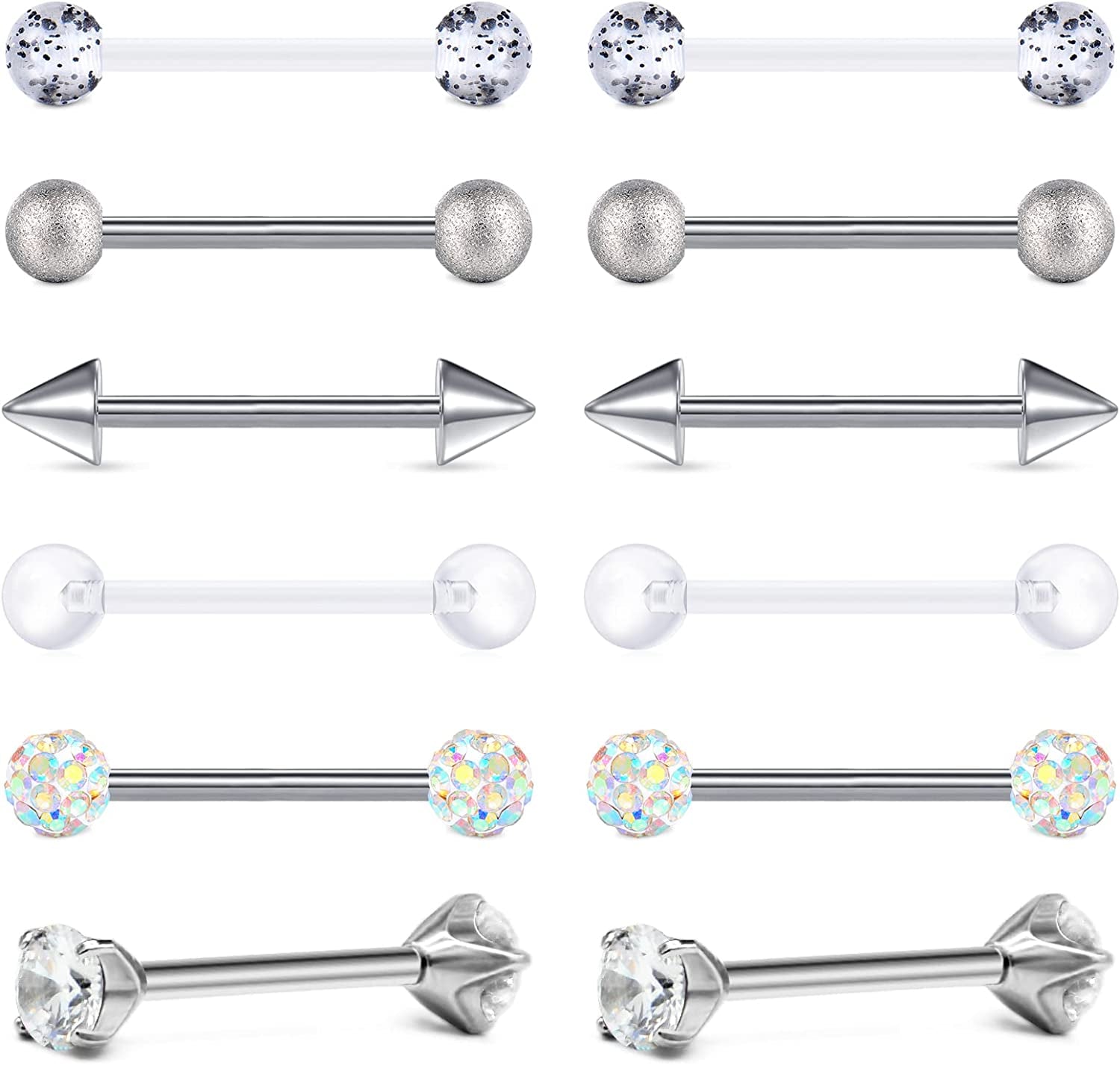 TOKRING 14G 14Mm 16Mm Nipple Rings Surgical Steel Nipple Barbell Nipple Piercing Jewelry for Women Girls Apparel & Accessories > Jewelry > Body Jewelry TOKRING Style E: 16mm barbell (nipple / tongue)  