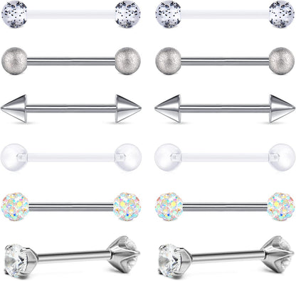 TOKRING 14G 14Mm 16Mm Nipple Rings Surgical Steel Nipple Barbell Nipple Piercing Jewelry for Women Girls Apparel & Accessories > Jewelry > Body Jewelry TOKRING Style E: 16mm barbell (nipple / tongue)  