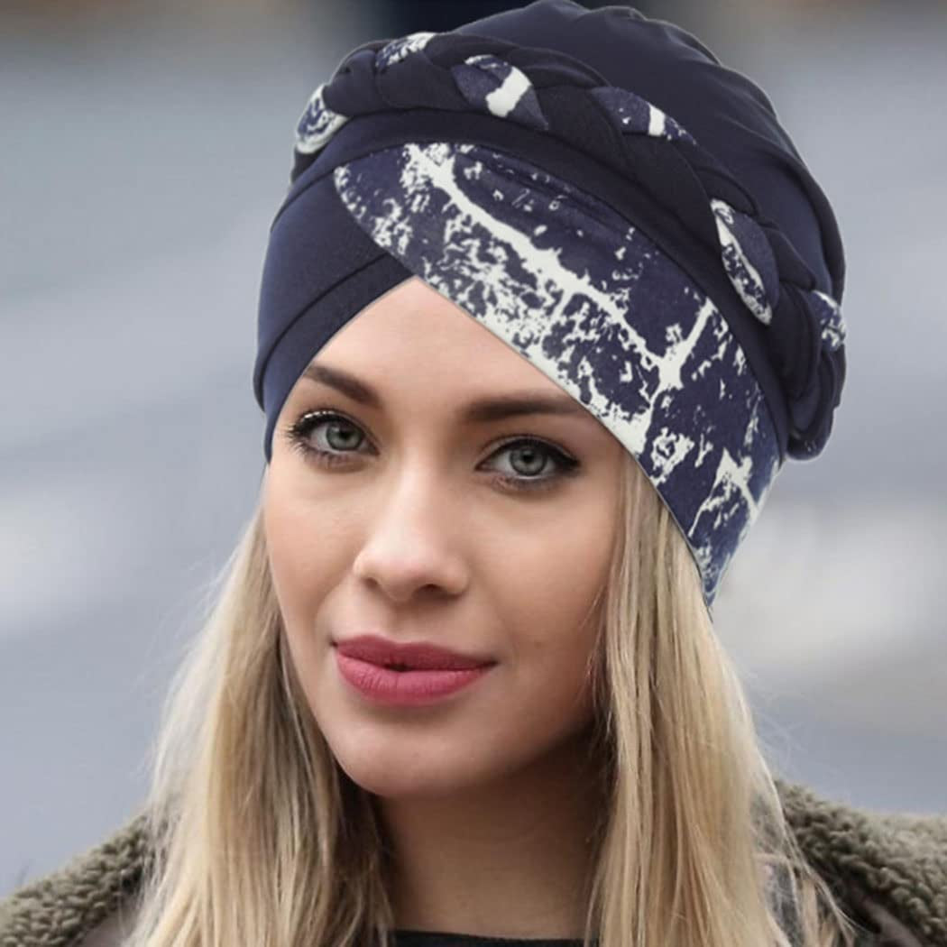 Woeoe African Turban Head Wraps Brown Pattern Head Scarf Pre-Tied Flower Print Head Cover Cap Headwear for Women and Girls(Pack of 2) Apparel & Accessories > Clothing Accessories > Headwear Woeoe   