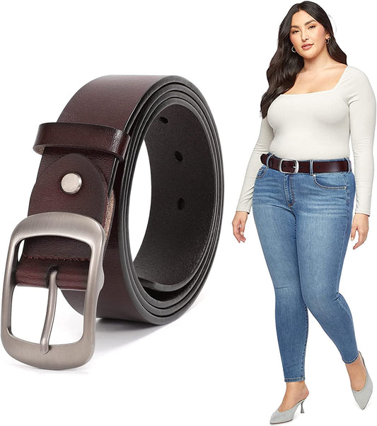 Plus Size Women Leather Belt JASGOOD Black Casual Waist Belt for Jeans Pants with Metal Pin Buckle Apparel & Accessories > Clothing Accessories > Belts KYLIE MAX B-coffee Fit Waist Size 53''-57'' 