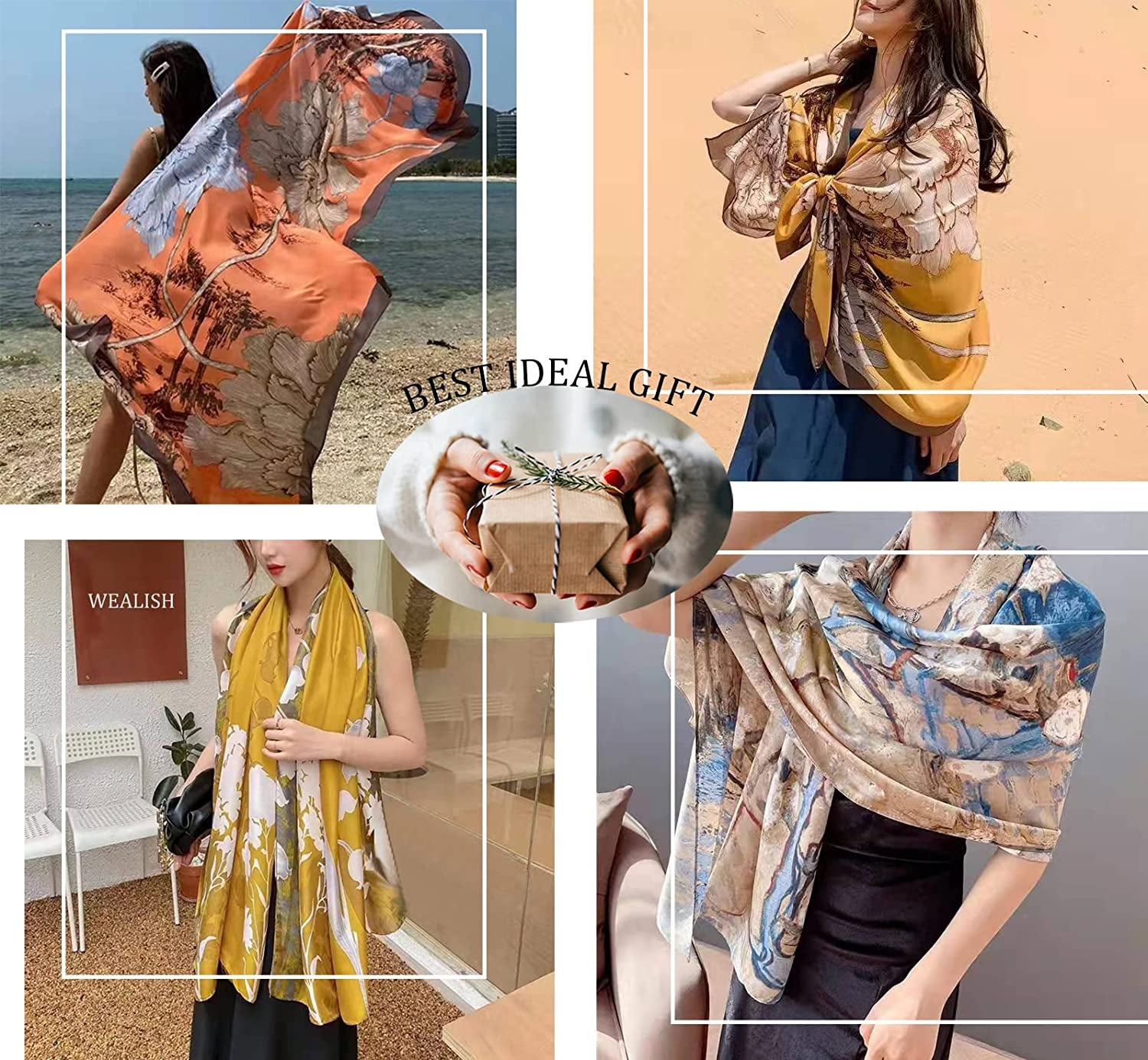 Silk Scarf for Women Fashion Long Satin Lightweight Large Shawl Wrap Printed Sleep 70''X35'' Apparel & Accessories > Clothing Accessories > Scarves & Shawls Wealish   