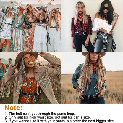 Women Leather Belts Ladies Vintage Western Design Black Waist Belt for Pants Dresses Apparel & Accessories > Clothing Accessories > Belts KYLIE MAX   