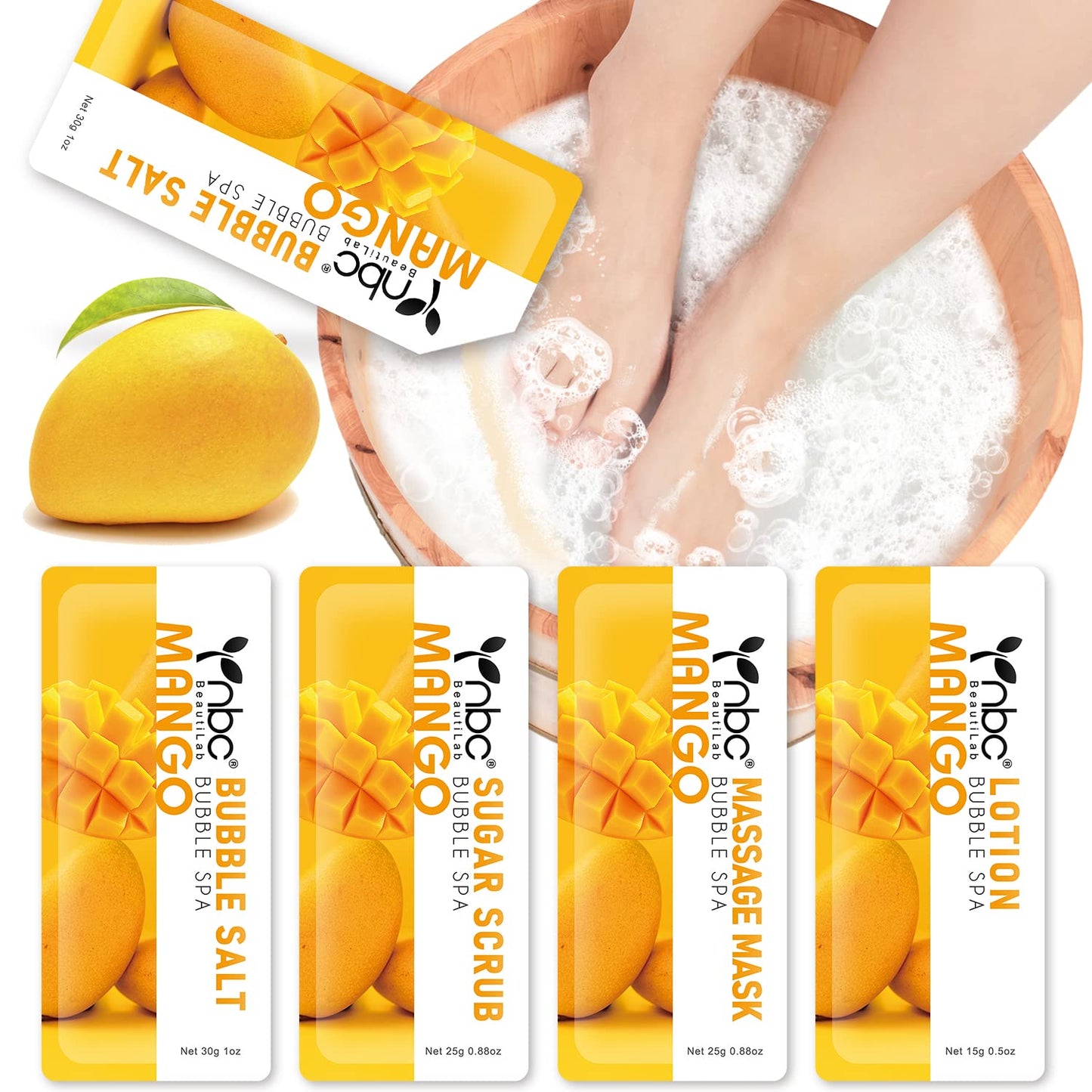 Foot Spa Pedicure Set, Home Foot Soak with Bath Salt, Foot Cream, Foot Scrubs, 4 in 1 Exfoliating Foot Care for Dry Cracked Feet, Make Baby Soft Feet Health & Beauty > Personal Care > Foot Care nbc BeautiLab 1 set mango  