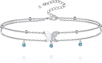 ATTRACTTO Butterfly Anklet Bracelets for Women 925 Sterling Silver Layered Anklets for Sea Beach Foot Ankle for Teen Girls Wife Girlfriend Mother Apparel & Accessories > Jewelry > Anklets ATTRACTTO D-Butterfly Anklet（Blue）  
