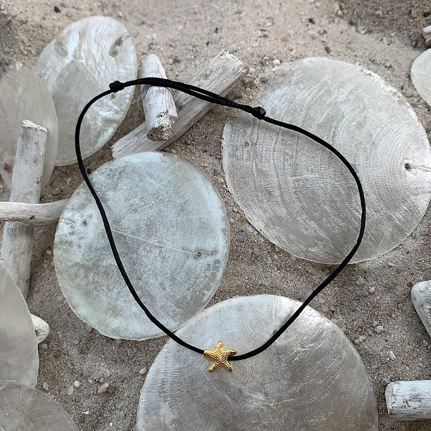 Selfmade Jewelry Anklet with Starfish Silver - Black Foot Chain Beach Jewelry Handmade Ankle Bracelet Adjustable Size Apparel & Accessories > Jewelry > Anklets Selfmade Jewelry   
