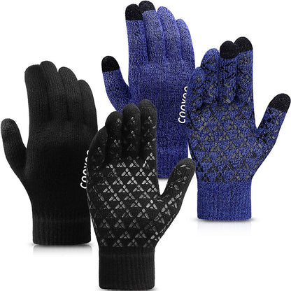 Winter Gloves for Women and Men 1/2/3 Pairs,Upgraded Touch Screen Gloves,Anti-Slip Silicone Gel- Thermal Soft Wool Lining Apparel & Accessories > Clothing Accessories > Gloves & Mittens COOYOO 04-2 Pairs(black/Blue) Large 