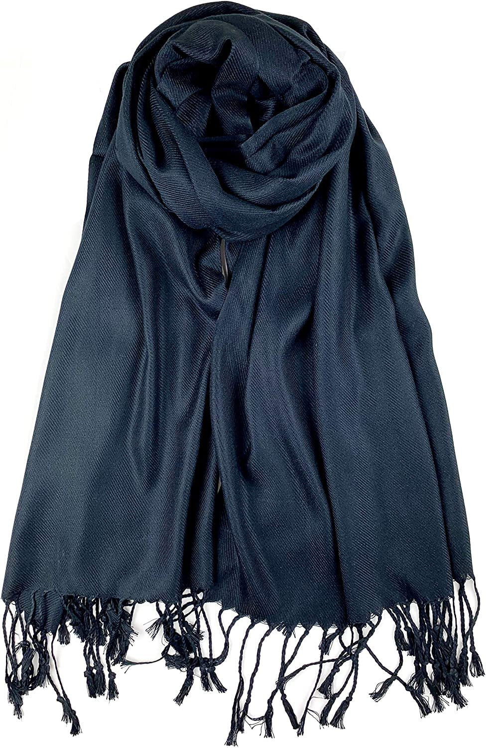 Plum Feathers Premium Solid Color and Metallic Fashion Scarf, Womens Pashmina Shawl Wrap with Fringes Apparel & Accessories > Clothing Accessories > Scarves & Shawls Plum Feathers Black  