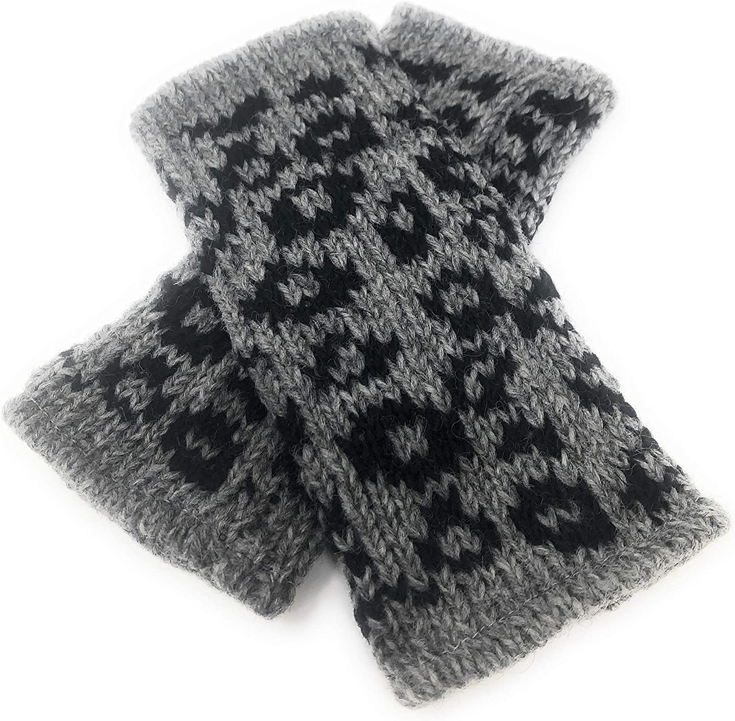 Floral Insulated Lined Wool Knit Arm Warmer Texting Fingerless Gloves Thumb Hole Hand Mittens Apparel & Accessories > Clothing Accessories > Gloves & Mittens Nickanny's Grey / Black Animal Print  