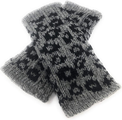 Floral Insulated Lined Wool Knit Arm Warmer Texting Fingerless Gloves Thumb Hole Hand Mittens Apparel & Accessories > Clothing Accessories > Gloves & Mittens Nickanny's Grey / Black Animal Print  