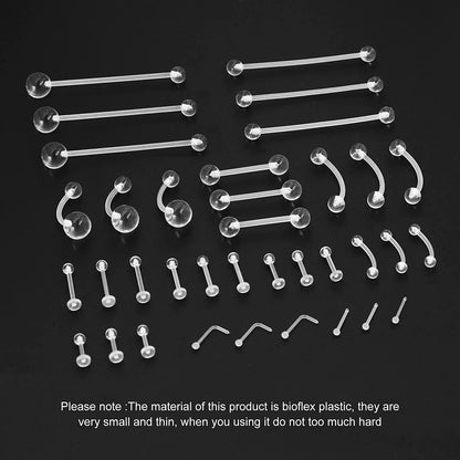 Piercingart 36Pcs Clear Piercing Retainers Bioflex Nose Tongue Nipple Belly Rings Eyebrow Lip Nose Studs Cartilage Tragus Earring Retainer Industrial Bar Plastic Piercing Jewelry for Surgery Apparel & Accessories > Jewelry > Body Jewelry PiercingArt   