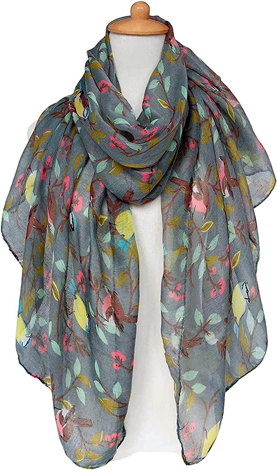 GERINLY Scarfs for Women Lightweight Floral Birds Print Cotton Scarves and Wraps for Holiday Shawl Apparel & Accessories > Clothing Accessories > Scarves & Shawls GERINLY   