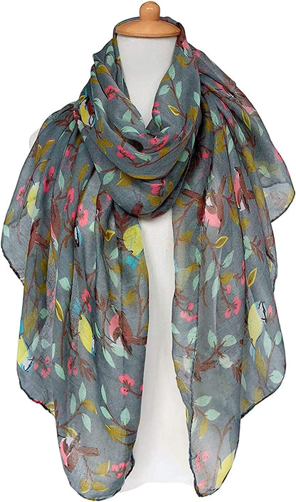 GERINLY Scarfs for Women Lightweight Floral Birds Print Cotton Scarves and Wraps for Holiday Shawl Apparel & Accessories > Clothing Accessories > Scarves & Shawls GERINLY   