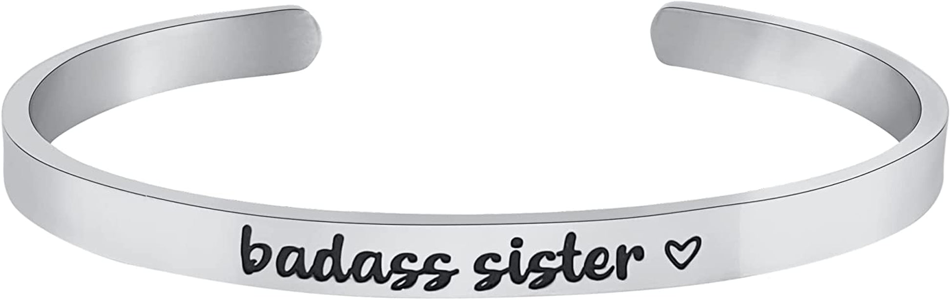 Funny Sister Gifts from Sister or Brother Bracelet - Best Sister Ever Gift Mantra Humorous Quote Sayings Message Cuff Band Bracelet, Jewelry Gifts for Birthday, Christmas, Graduation Apparel & Accessories > Jewelry > Bracelets GLAM&CO Badass Sister Silver  