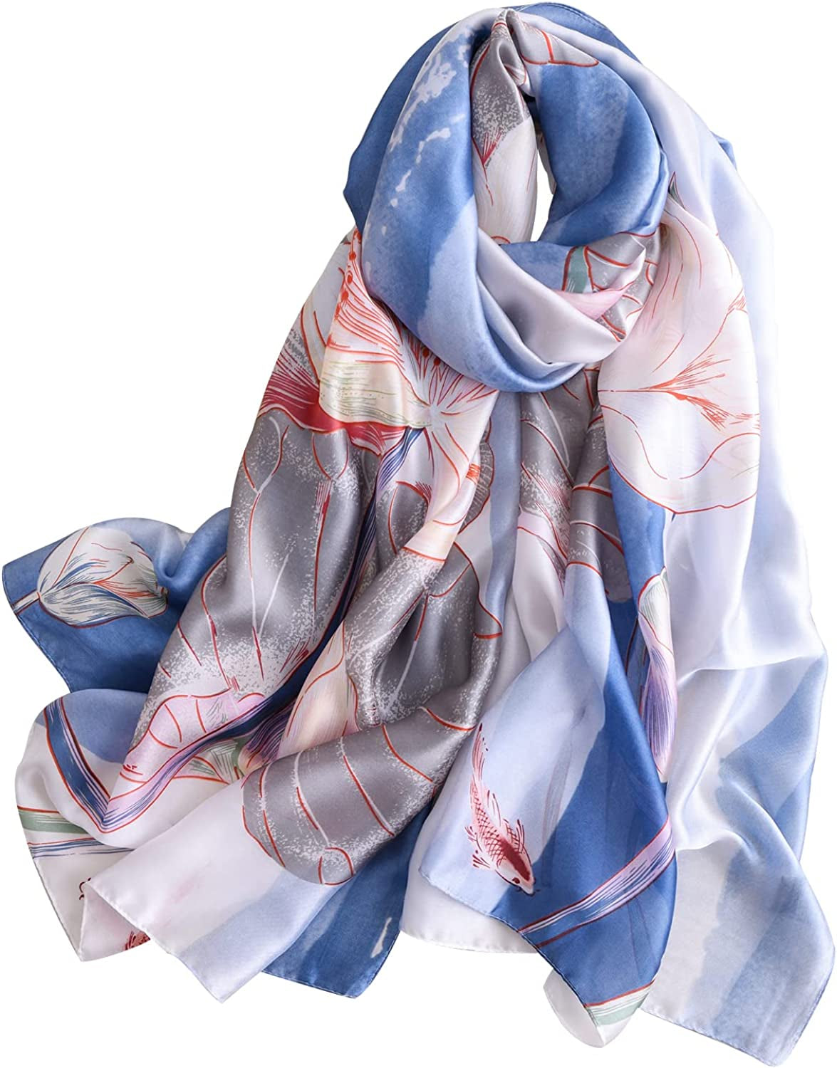 NUWEERIR Womens 100% Large Mulberry Silk Scarf Long Satin Scarf Fashion Designer Scarf Lightweight Wraps Apparel & Accessories > Clothing Accessories > Scarves & Shawls NUWEERIR Navy Bees  