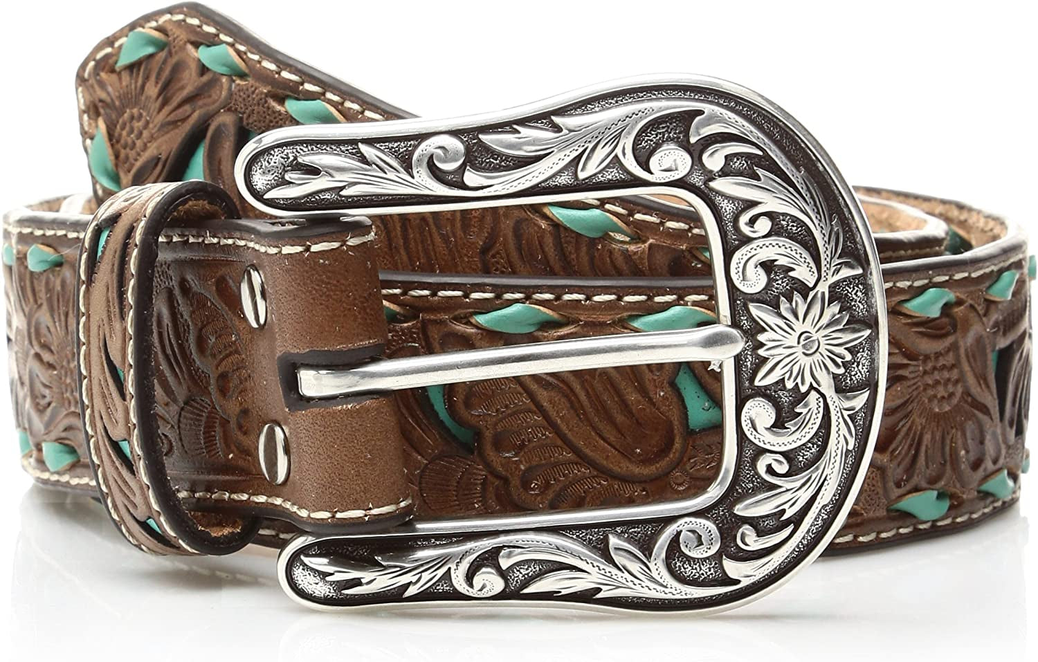 Nocona Belt Co. Women'S Turquoise Inlay Buck Belt Apparel & Accessories > Clothing Accessories > Belts Nocona Belt Co. Brown Extra Large 