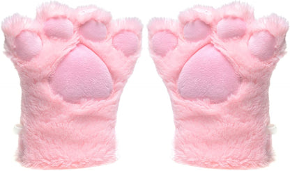 Odema Womens Winter Warm Gloves Cosplay Cat Paw All Cover Mittens for Girls Apparel & Accessories > Clothing Accessories > Gloves & Mittens Odema Pink  