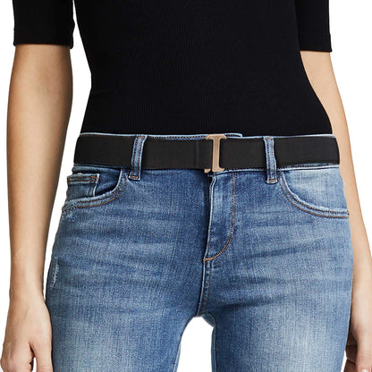 JASGOOD Women No Show Stretch Belt Invisible Elastic Web Strap Belt with Flat Buckle for Jeans Pants Dresses Apparel & Accessories > Clothing Accessories > Belts KYLIE MAX G-black-brass Color Buckle Suit for US Size 16+ 